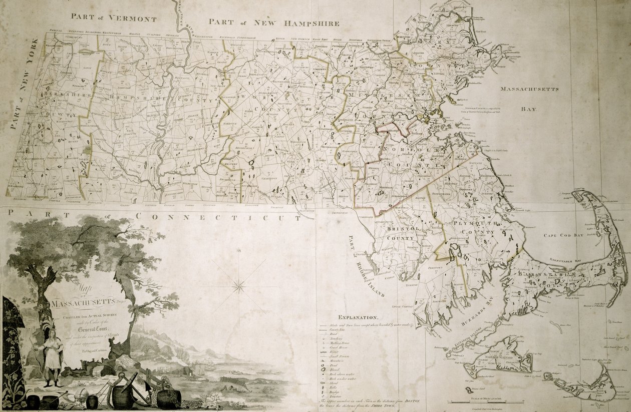 Mapa státu Massachusetts, 1801 od American School