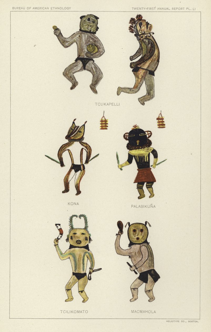 Tcukapelli, Kona, Palabikuna, Tcilikomato, Macmahola (barevná litografie) od American School