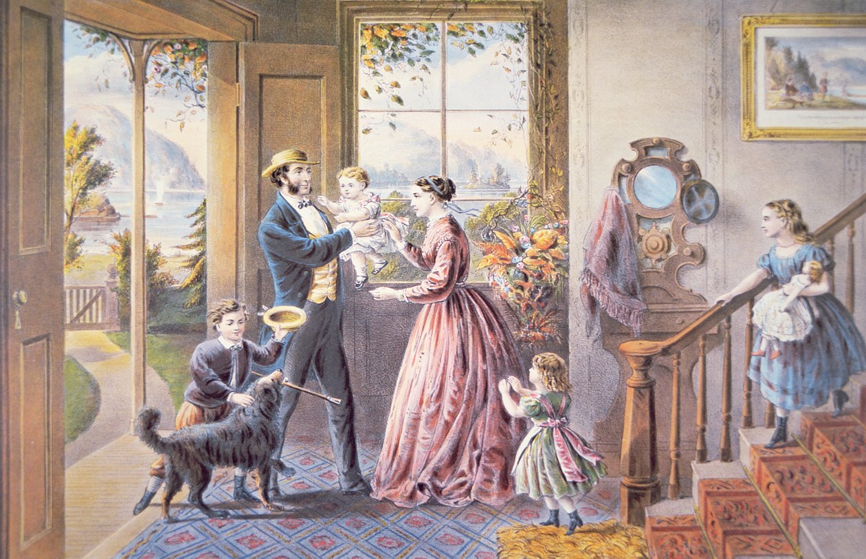 „Vítejte doma, otče“, vydal Currier & Ives od American School