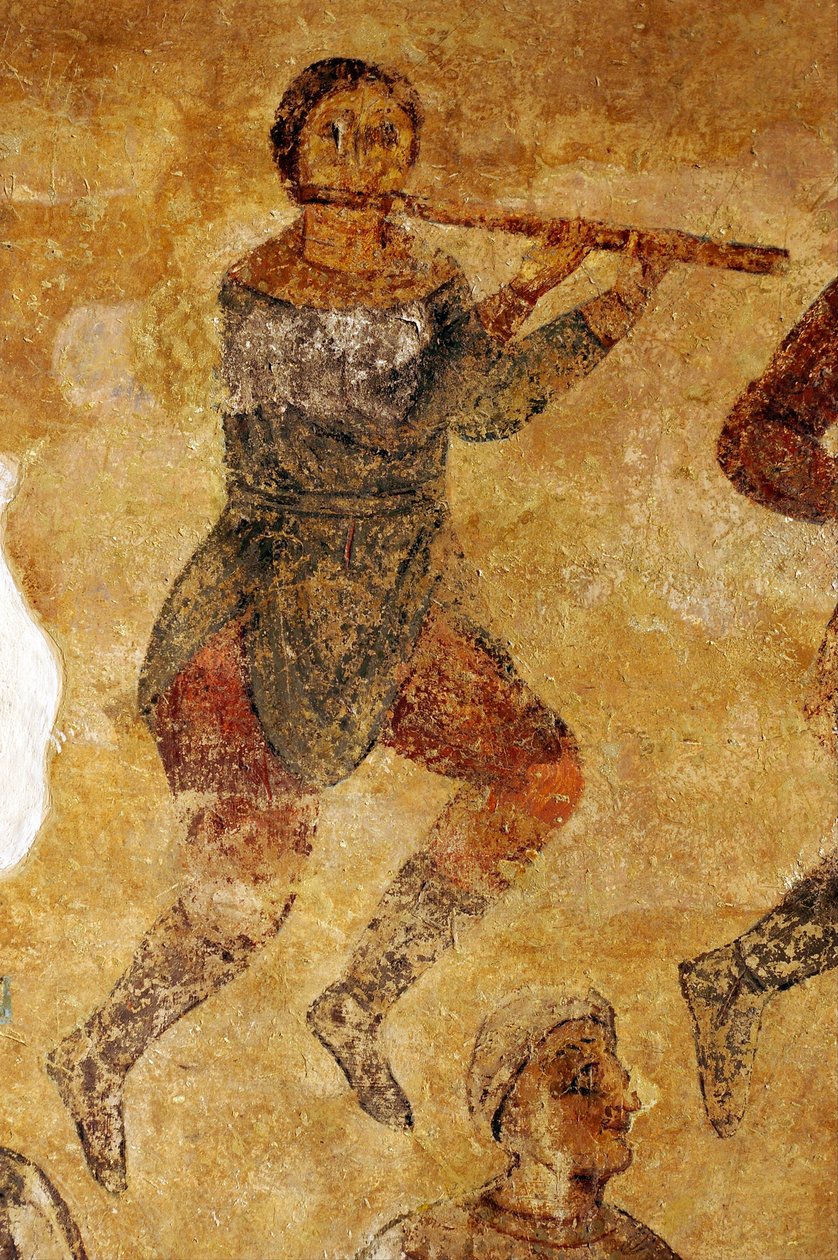 Detail hudebníků a akrobatů od Ancient Russian frescos
