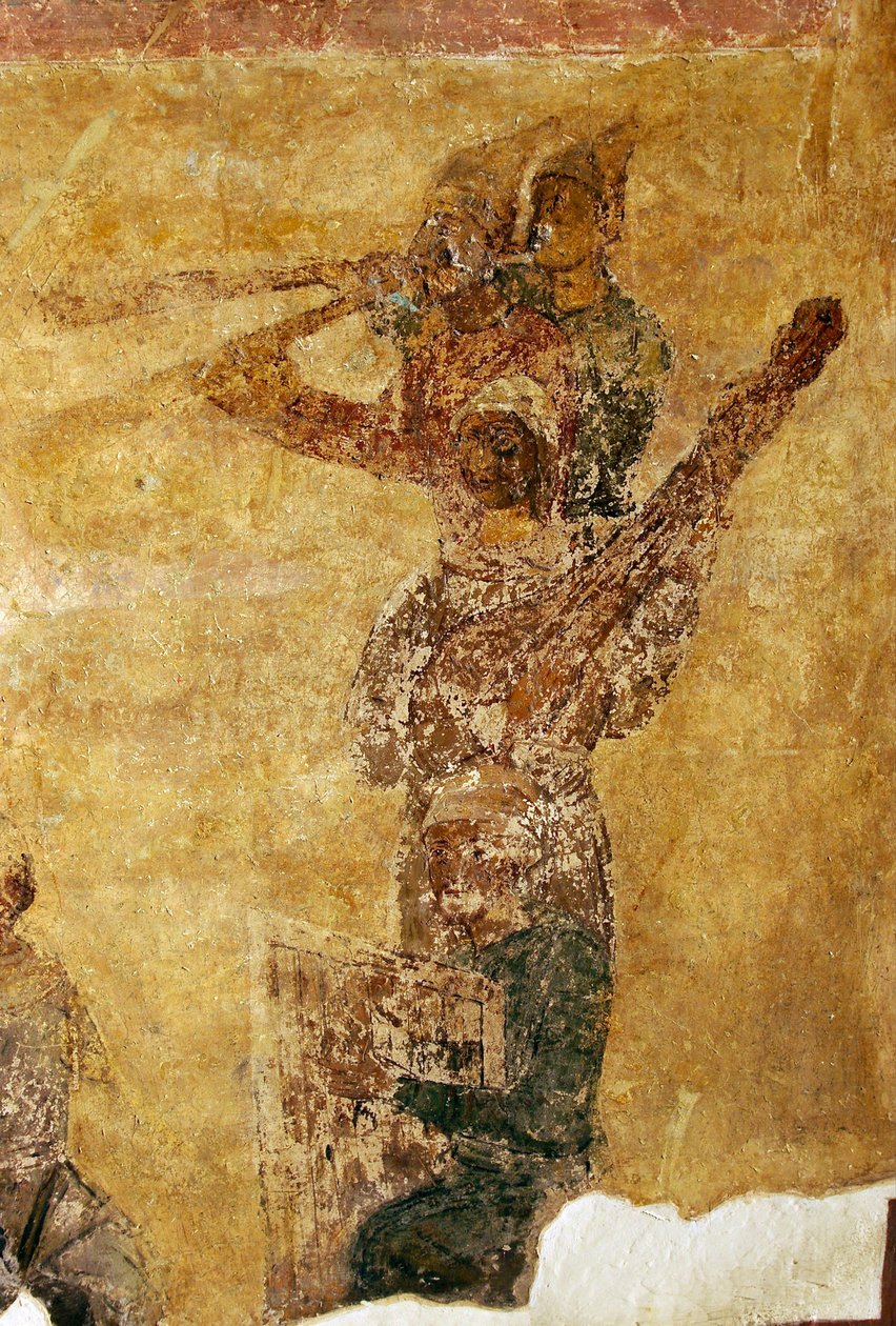 Detail hudebníků a akrobatů od Ancient Russian frescos