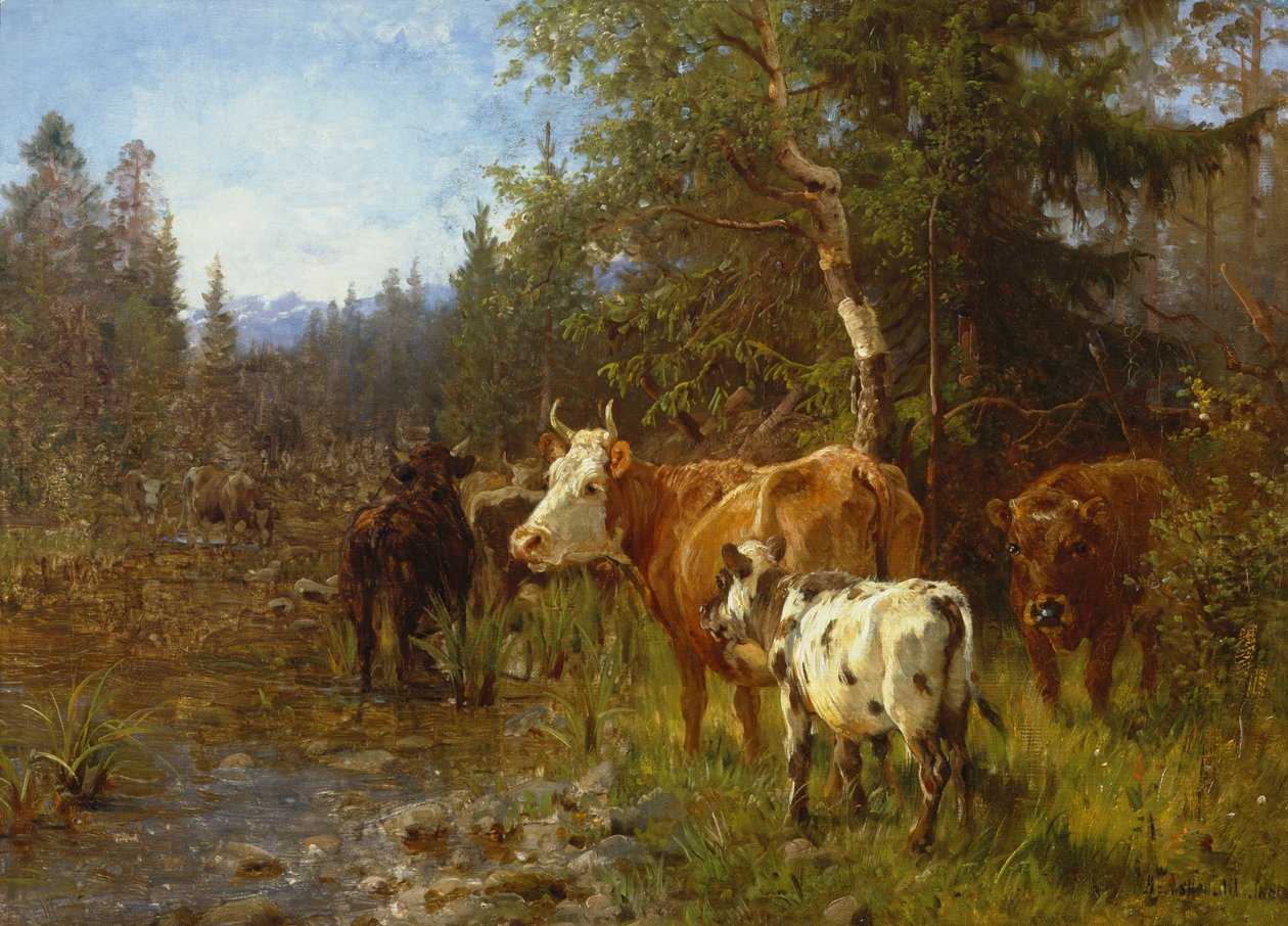 Krávy u vodní pošty od Anders Askevold