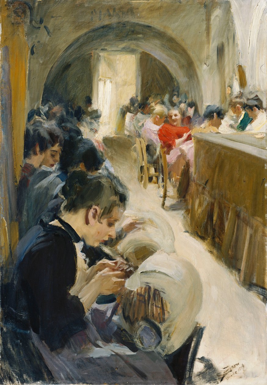 Krajkářky; Řezačka krajek, 1894 od Anders Leonard Zorn