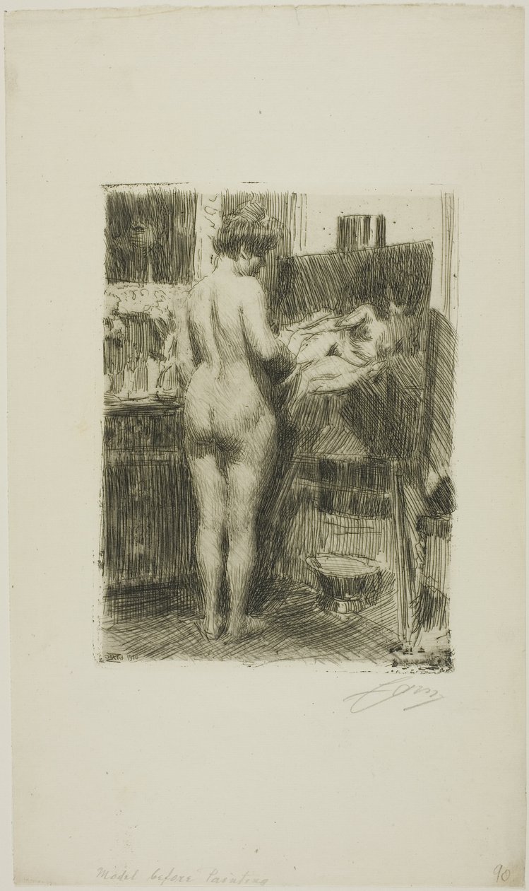 Model před obrázkem od Anders Leonard Zorn