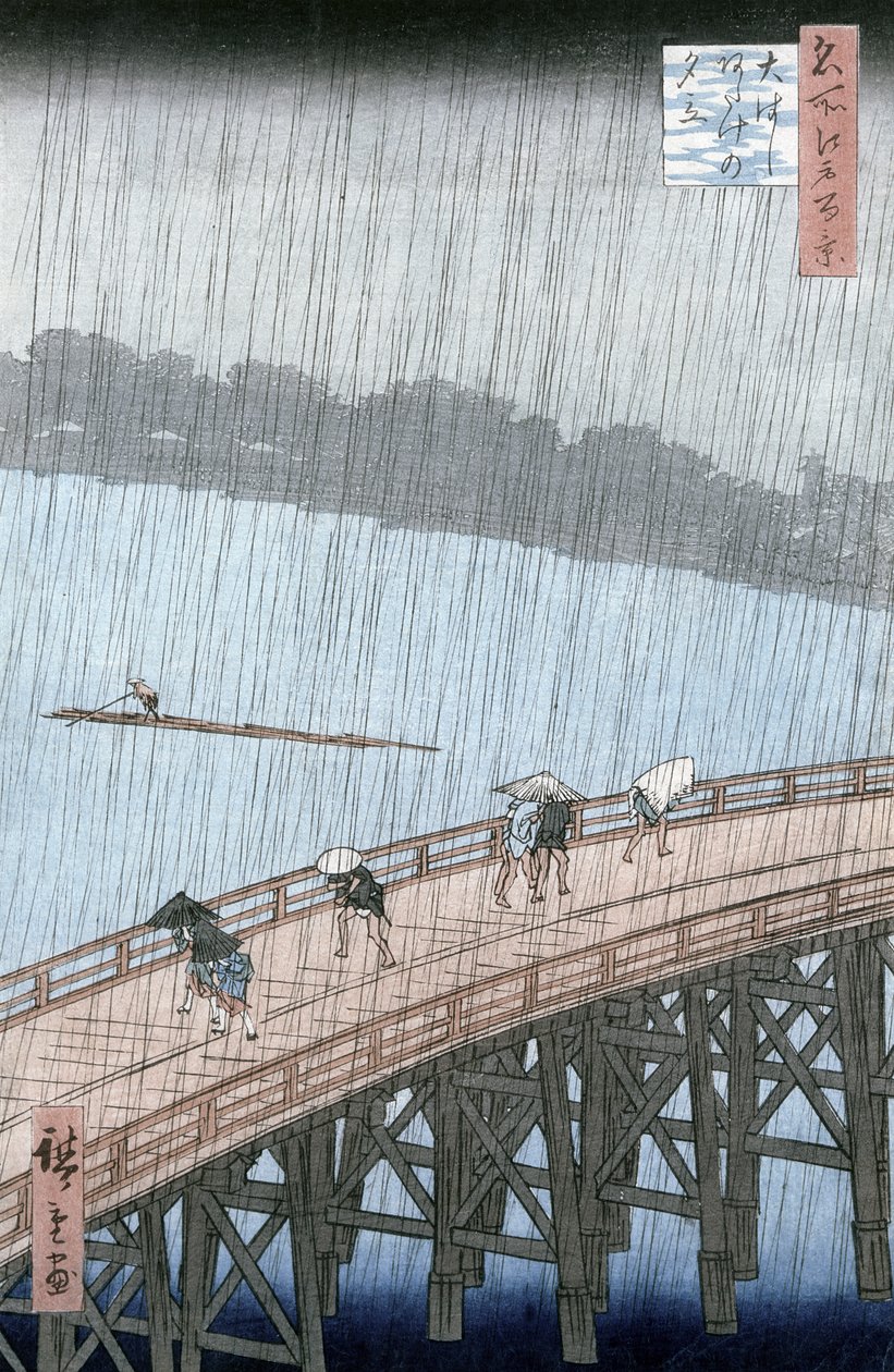 Náhlá sprcha přes most Shin-Ohashi a Atake (Ohashi Atake no Yudachi), ze série 