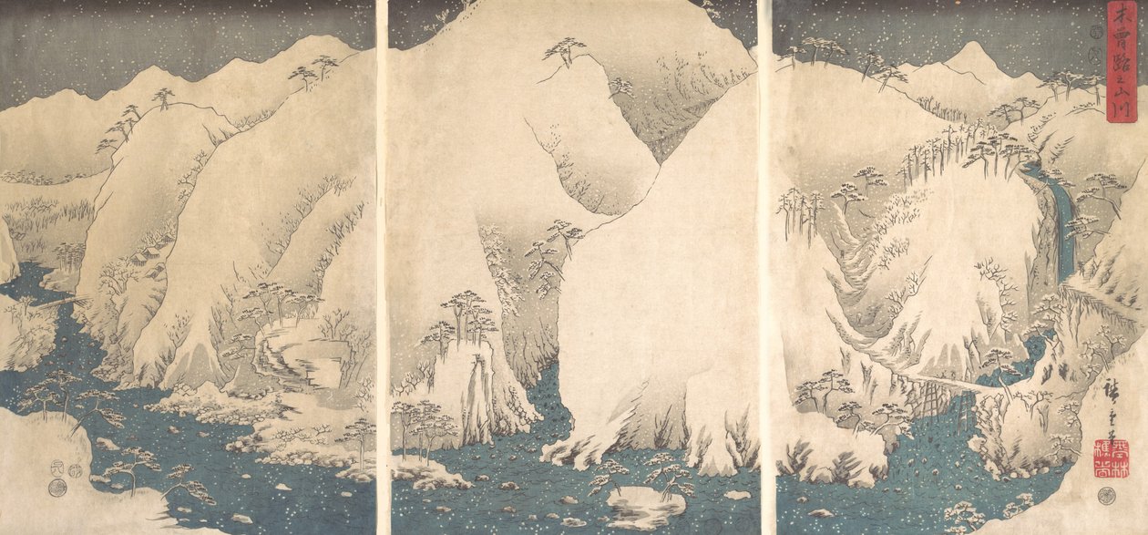 Kiso Gorge ve sněhu. od Ando Hiroshige