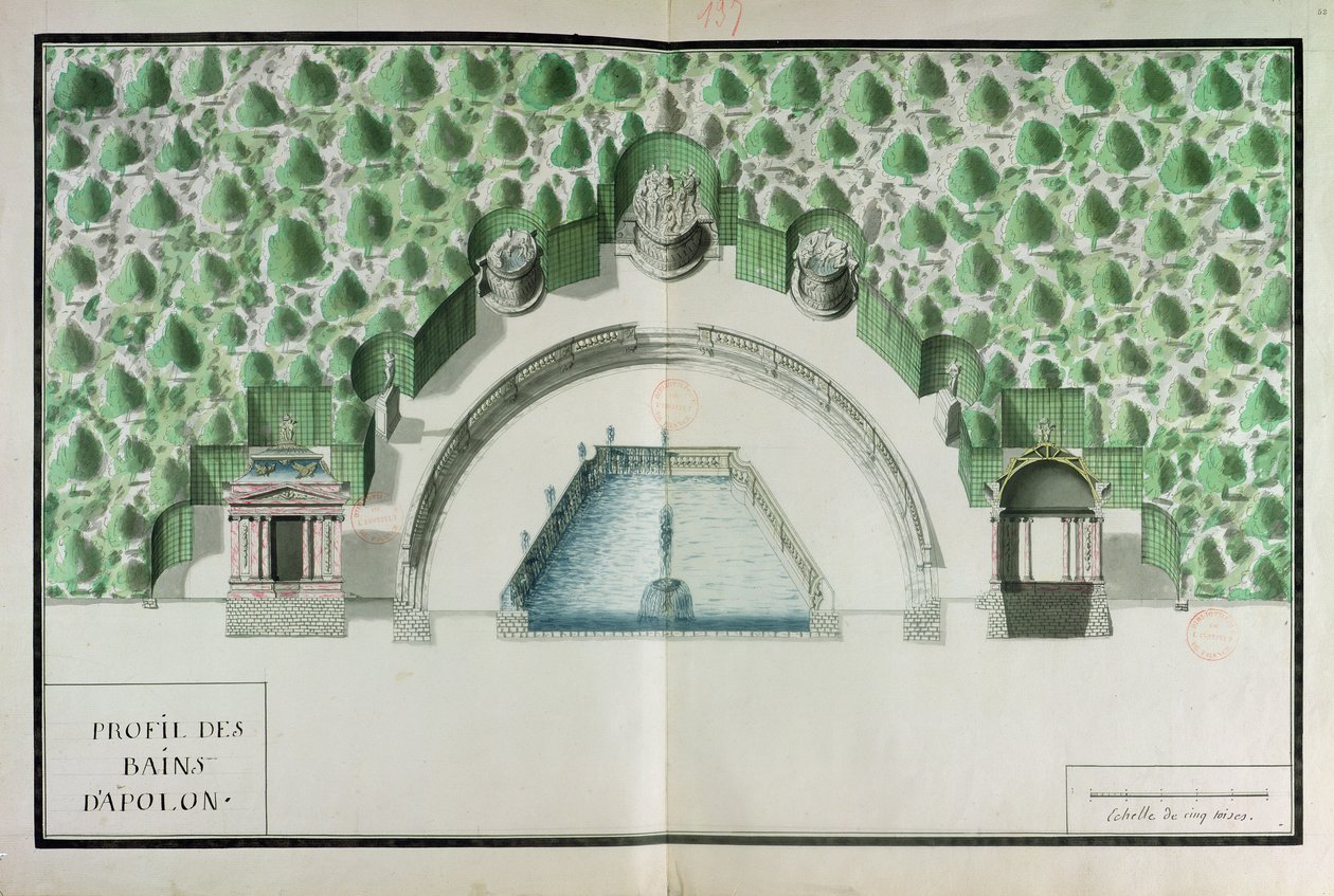 Ms 130752 Návrh Apollónových lázní ve Versailles od Andre Le Notre