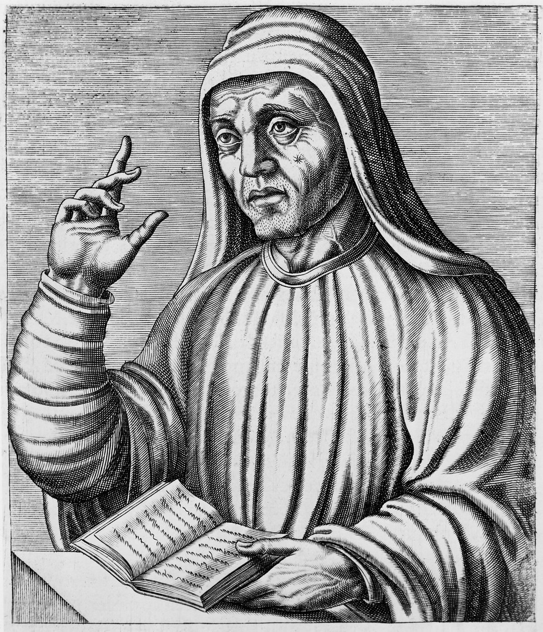 Alcuin z Yorku, z „Les Vrais Pourtraits et vies des hommes illustres“ od Andreho Theveta, 1584 od Andre Thevet