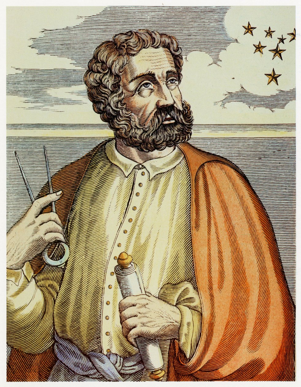 Portrét Ferdinanda Magellana (1480 - 1521) s navigačními přístroji. (barva lito.) od Andre Thevet