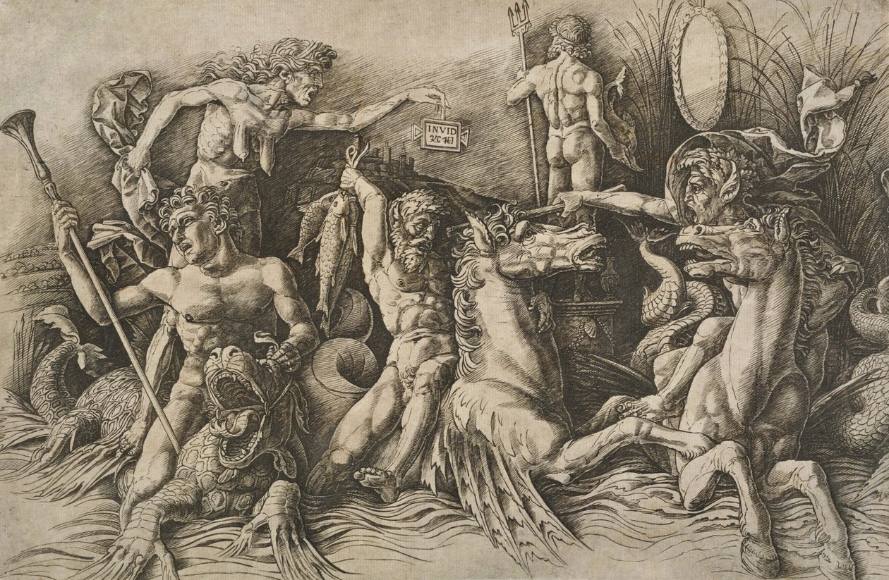 Bitva mořských bohů (levá polovina) od Andrea Mantegna