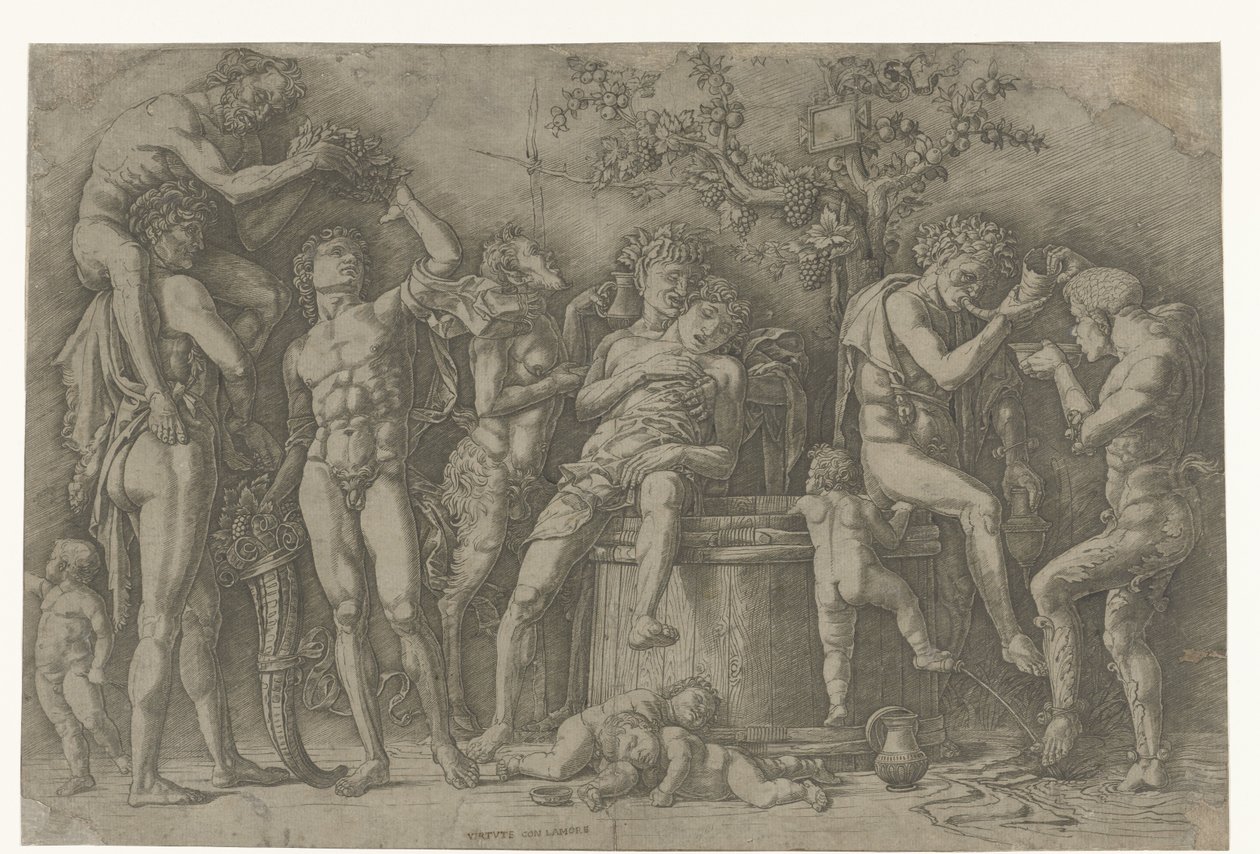 Bacchanal se satyry a bakchanty v lisu od Andrea Mantegna