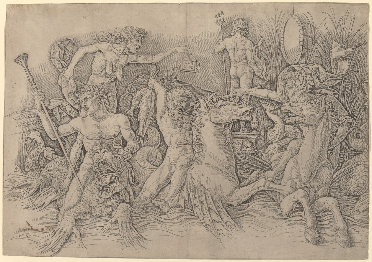 Bitva bohů moře [levá polovina] od Andrea Mantegna