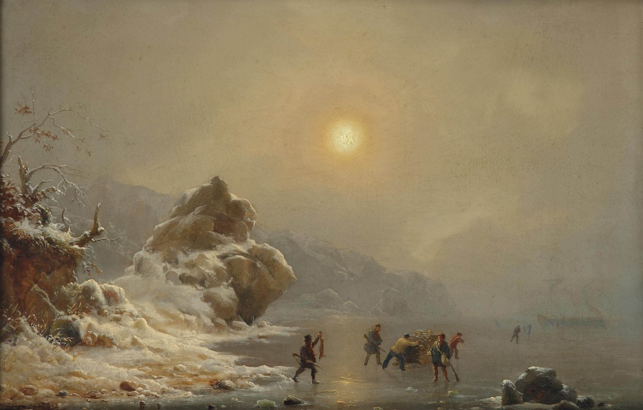Zimní krajina s lovci na ledě od Andreas Achenbach