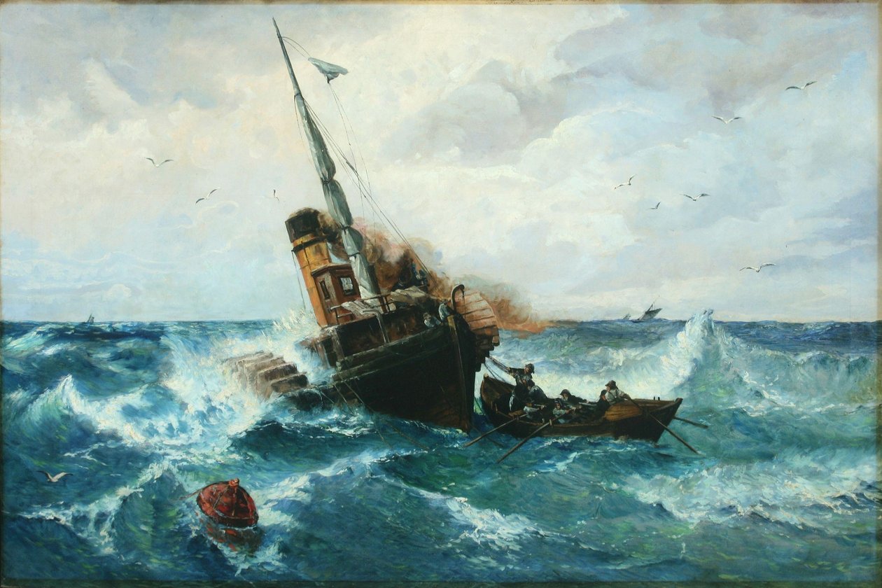 Kolesový parník v rozbouřeném moři od Andreas Achenbach