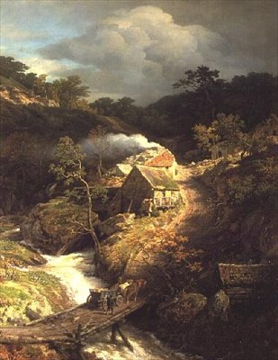 Hornatá krajina s bystřinou od Andreas Achenbach