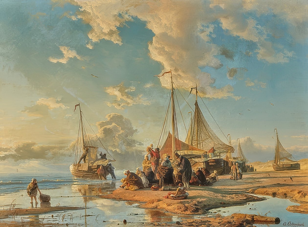 Holandští rybáři po výlovu. 1853 od Andreas Achenbach