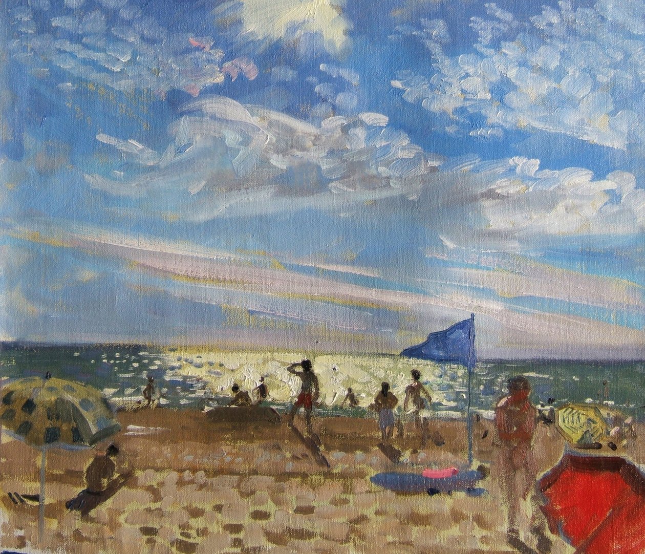 Modrá vlajka a červený slunečník, Montalivet od Andrew Macara