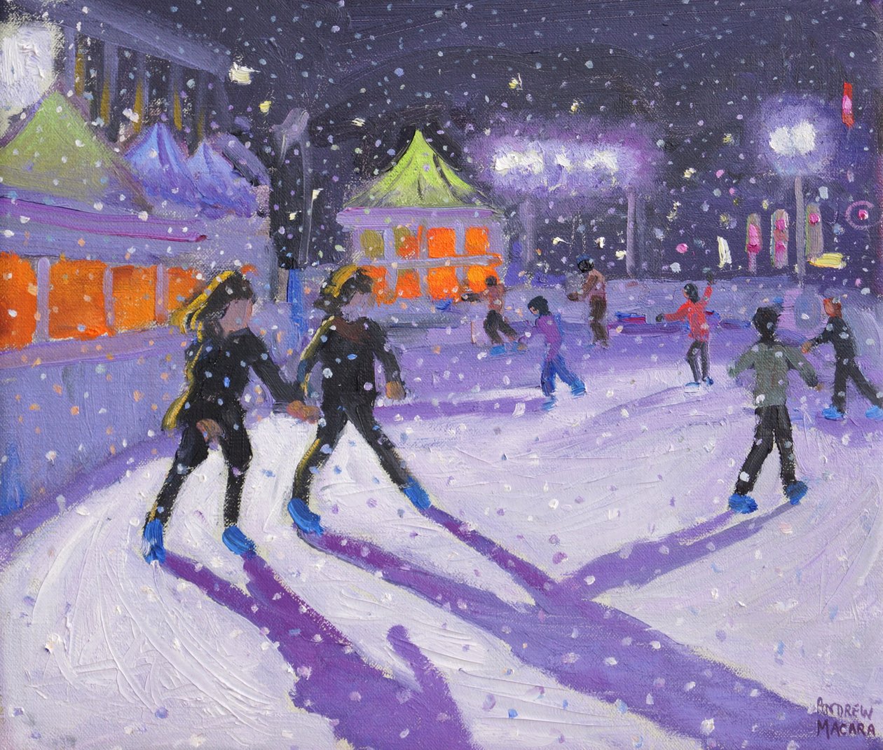 Noční bruslaři,Derby,2014 (olej) od Andrew Macara