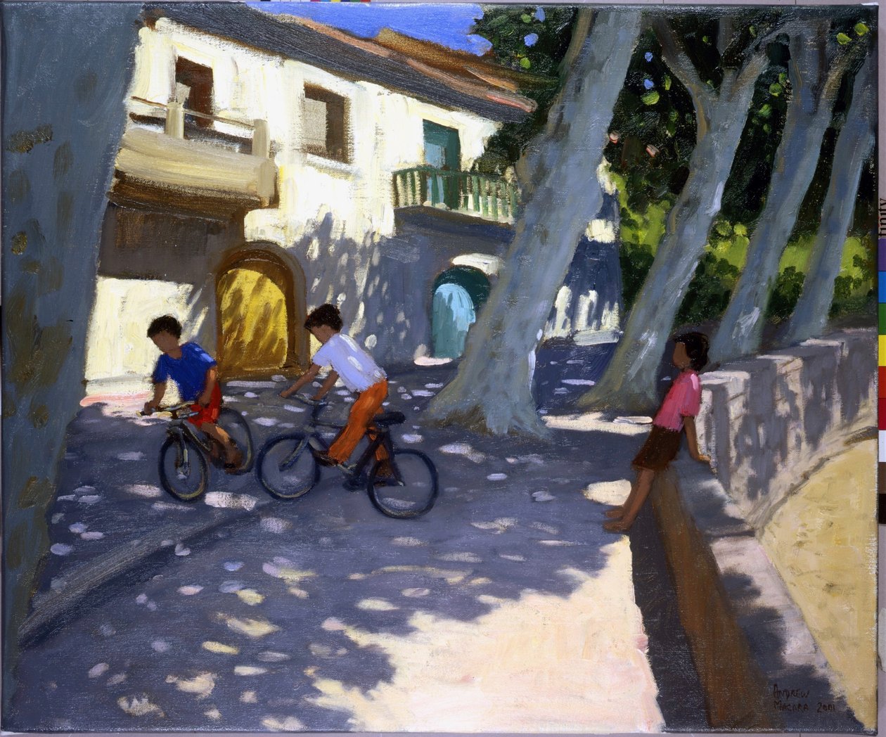 Kluci a motorky, Francie, (olej na plátně) od Andrew Macara