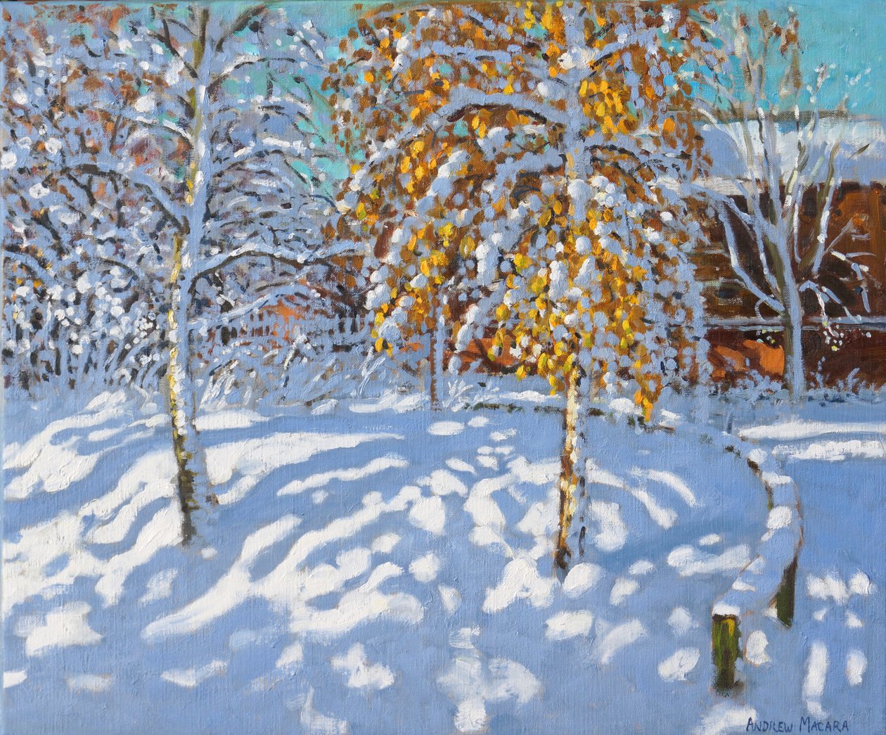 Zlaté listy v zimě, Normanton, Derby, (olej na plátně) od Andrew Macara