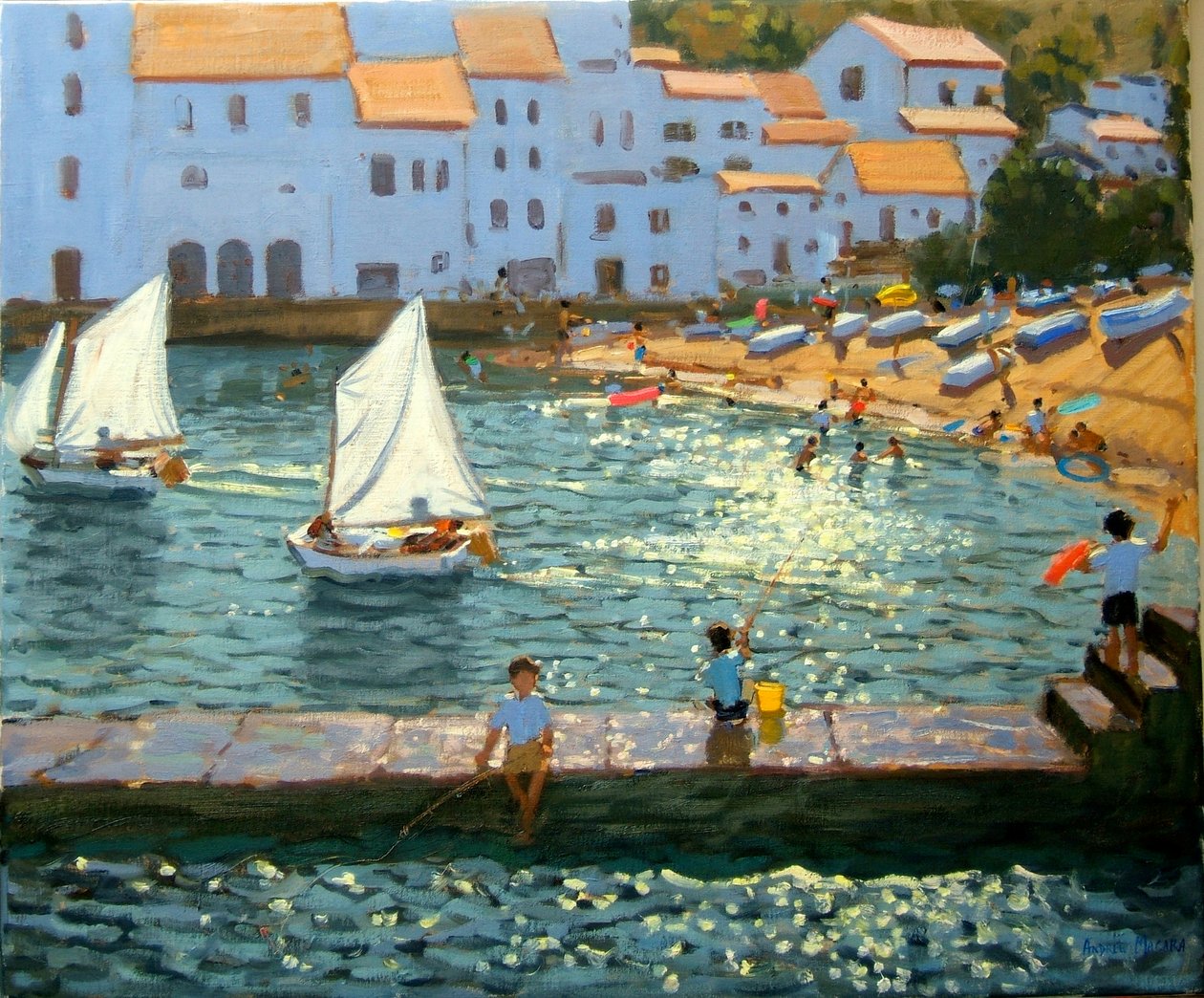 Plachetnice, Cadaques, Costa Brava, 2013, (olej na plátně) od Andrew Macara