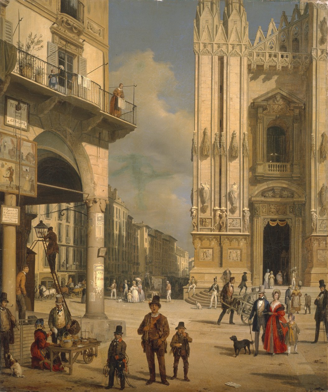 Piazza del Duomo, Milán, 1840. od Angelo Inganni