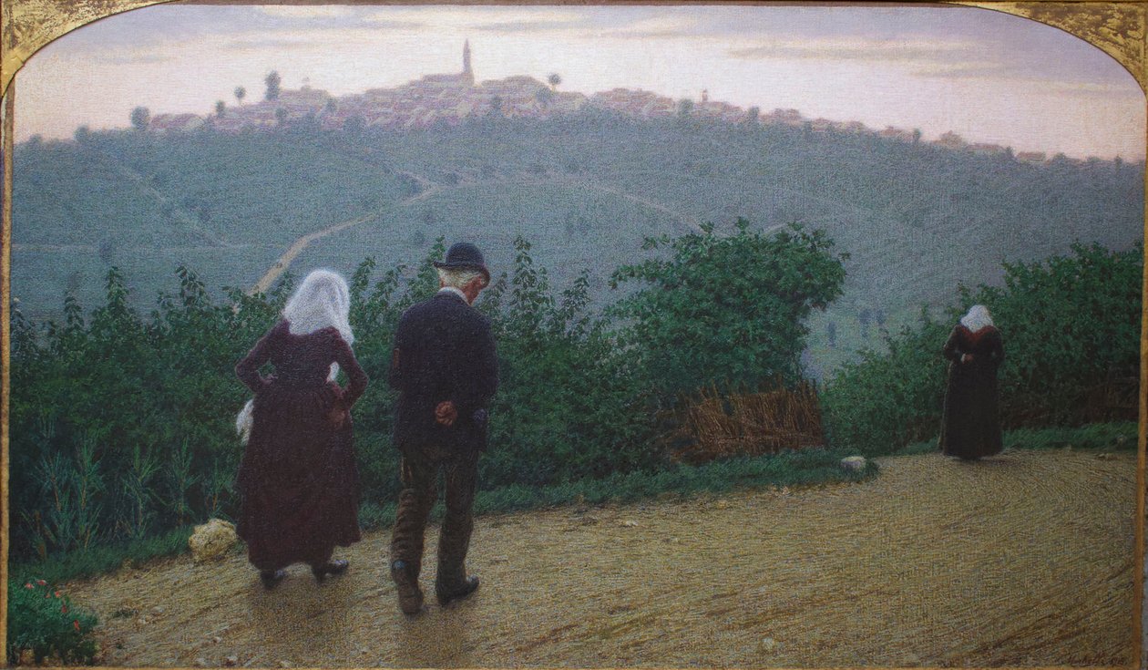 Nedělní svítání První mše. od Angelo Morbelli