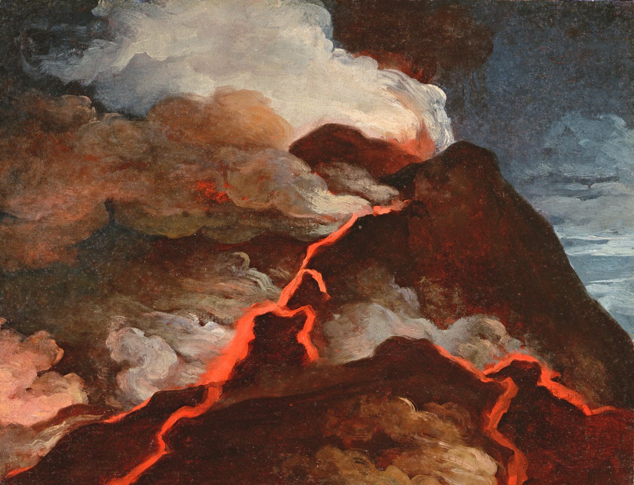 Erupce Vesuvu, 1772 (olej na papíře) od Anicet Charles Lemonnier