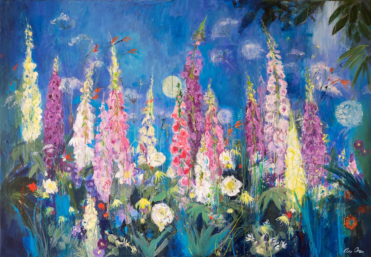 Náprstníky a Alliums, 2019 (akryl) od Ann Oram