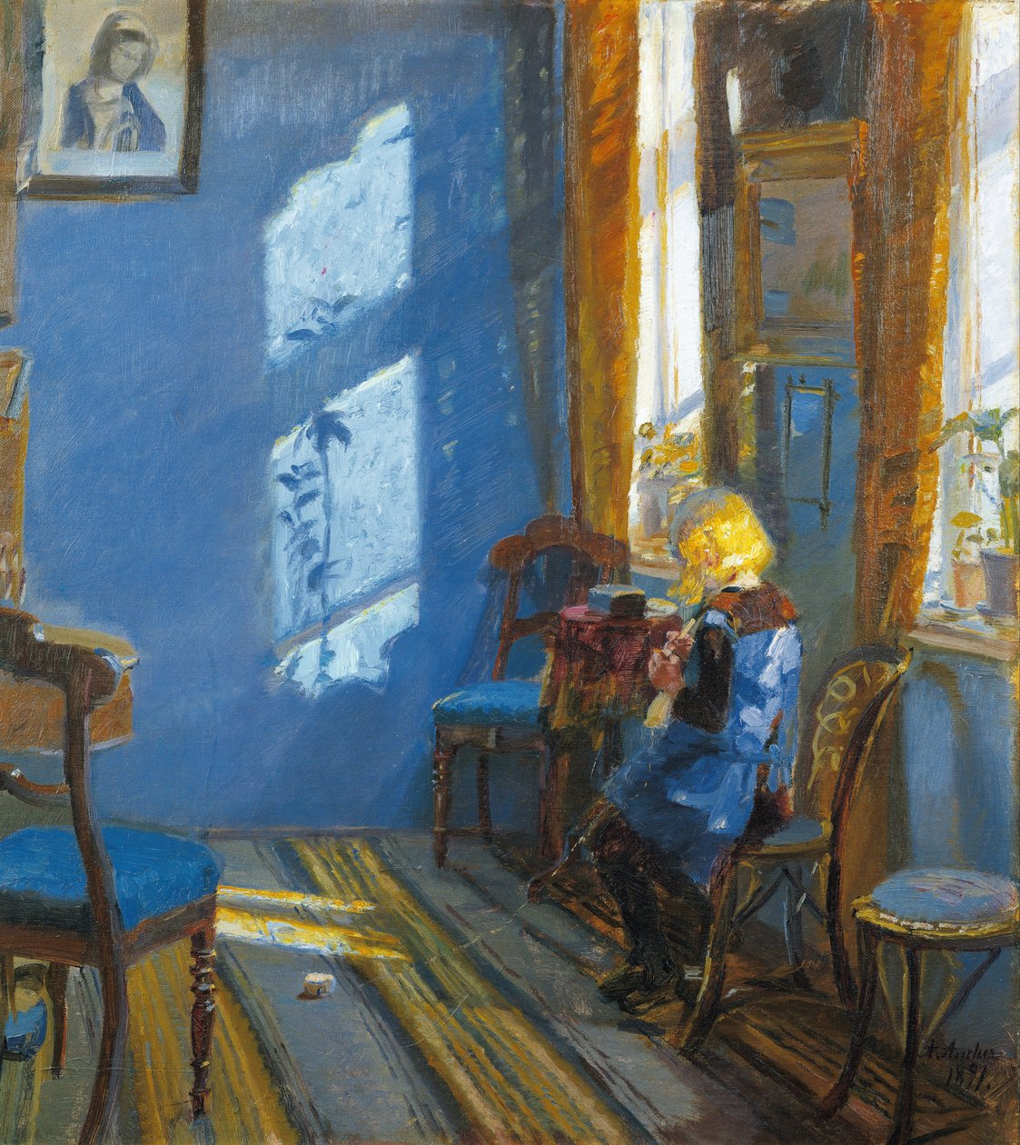 Sluneční světlo v modré místnosti od Anna Ancher