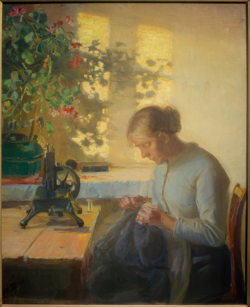 Šití rybářova dcera od Anna Ancher