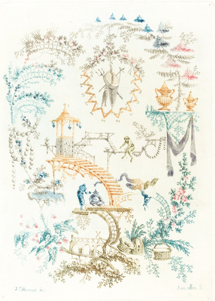 Čínská arabeska s opicí, počátek 60. let 18. století. od Anne Allen