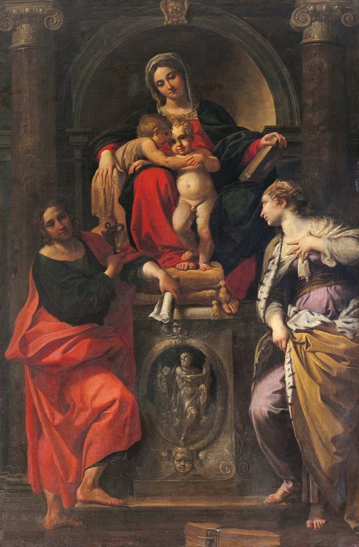 Madona s dítětem se svatými Janem Křtitelem, Janem evangelistou a sv. Kateřinou od Annibale Carracci