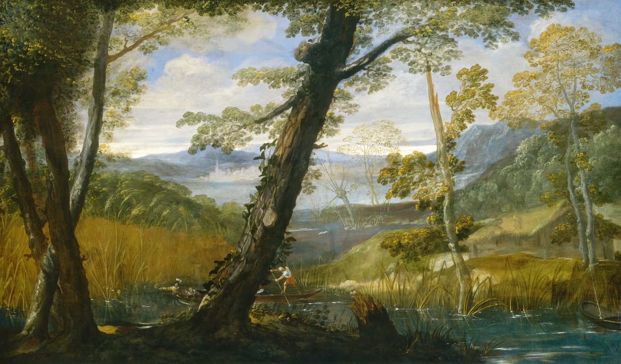 River Landscape, cca 1590 (olej na plátně) od Annibale Carracci