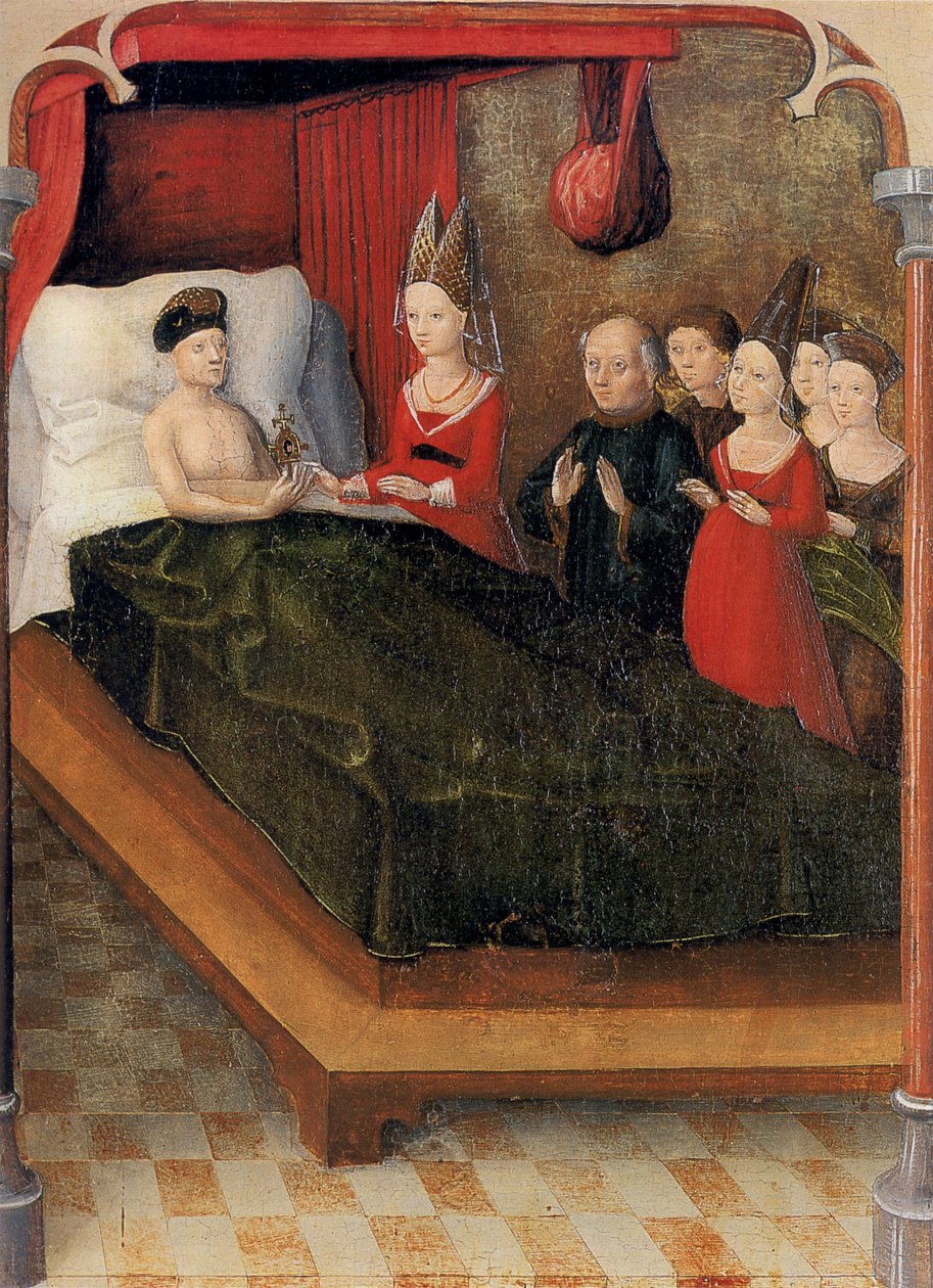 Weingartener Heilig-Blut-Tafel z roku 1489. Landesmuseum Württemberg, Stuttgart.   Deska 20: Po jeho smrti odkázal hrabě Balduin relikvii své dceři Judith od Unknown