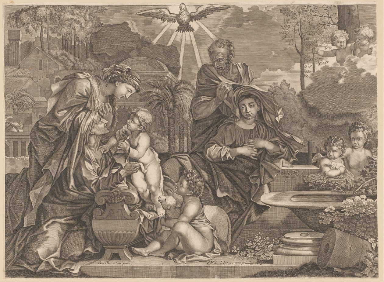 Heilige Familie met Elisabeth en Johannes   1361037   cs       czech Successfully Translated  Original: Herder leidt een kudde schapen een schuur in Grange dans la neige (original title) Translat: Herder leidt een kudde schapen een schuur in Grange dans la od Anonymous