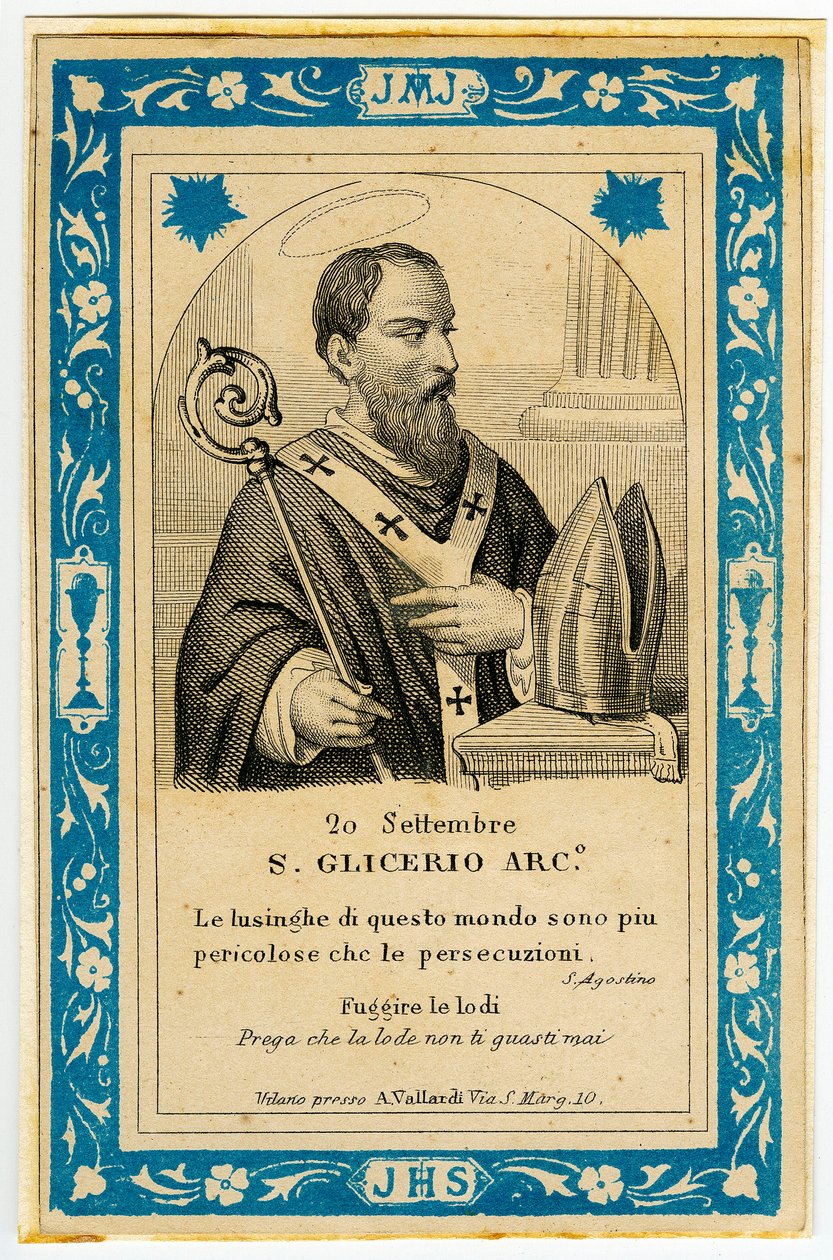 Zbožný obrázek: San Glicerio (rytina) od Anonymous Anonymous