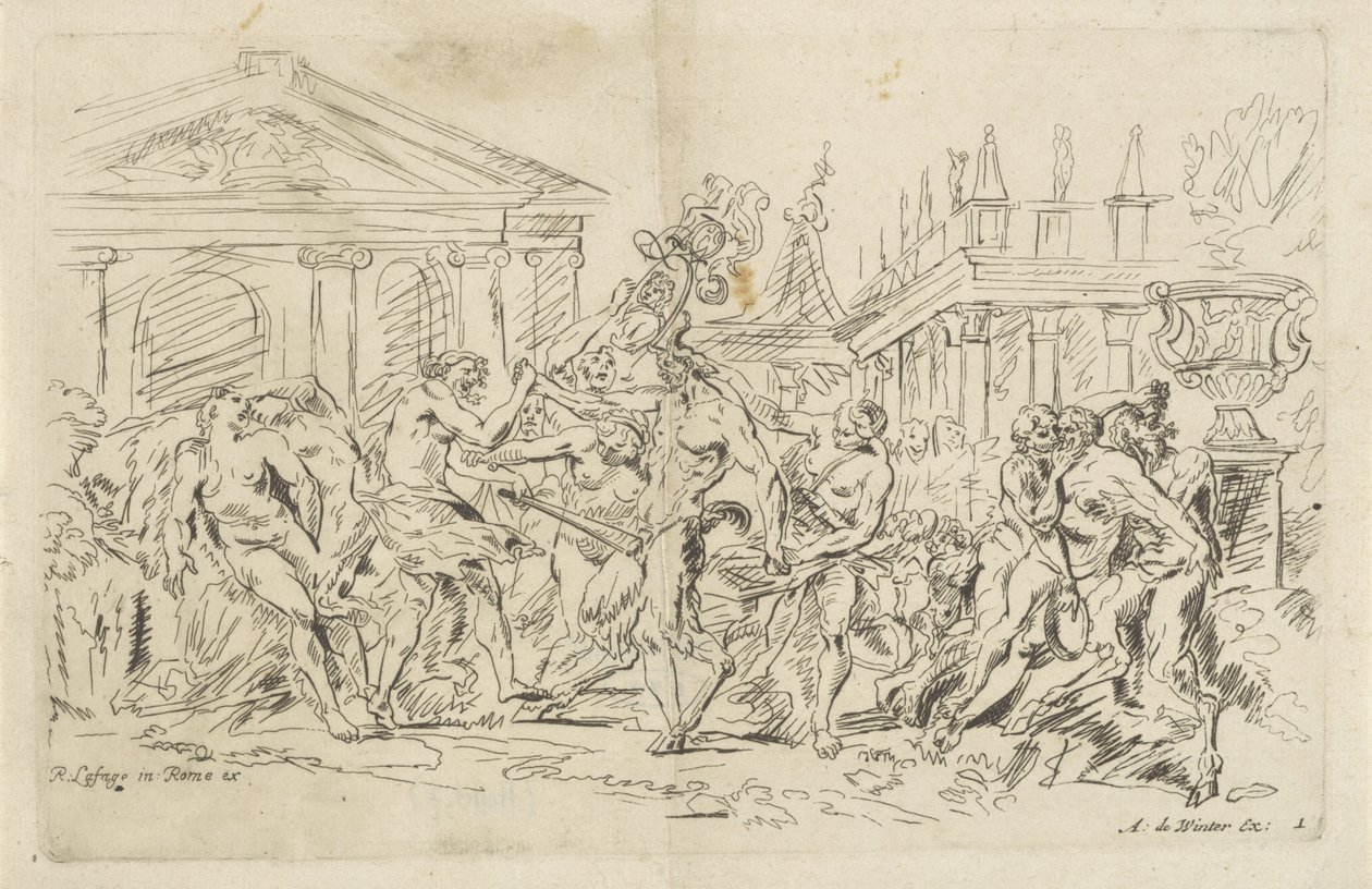Satyr s tančícími nymfami Bacchanals (název série) od Anthonie de Winter