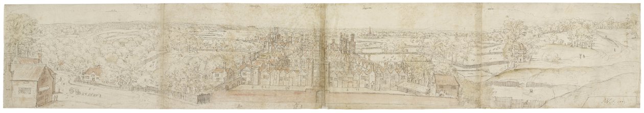 Oatlands Palace from the South, c.1544 (pero, inkoust, křída a wc na papíře) od Anthonis van den Wyngaerde