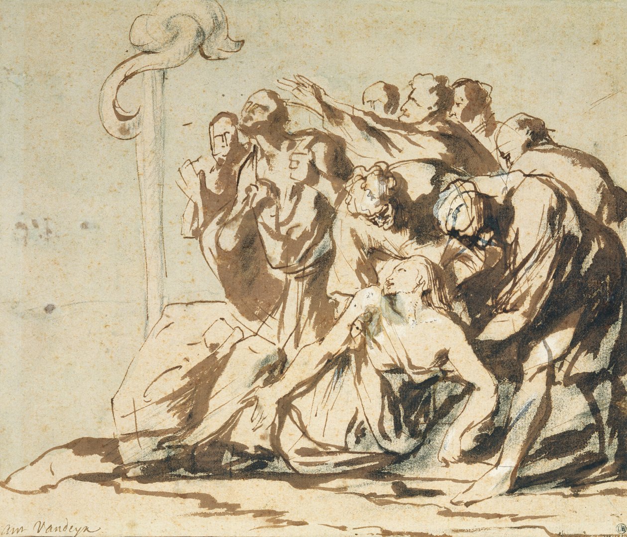 The Brazen Serpent (pero a inkoust s dřevěným uhlím na papíře) od Anthony van Dyck