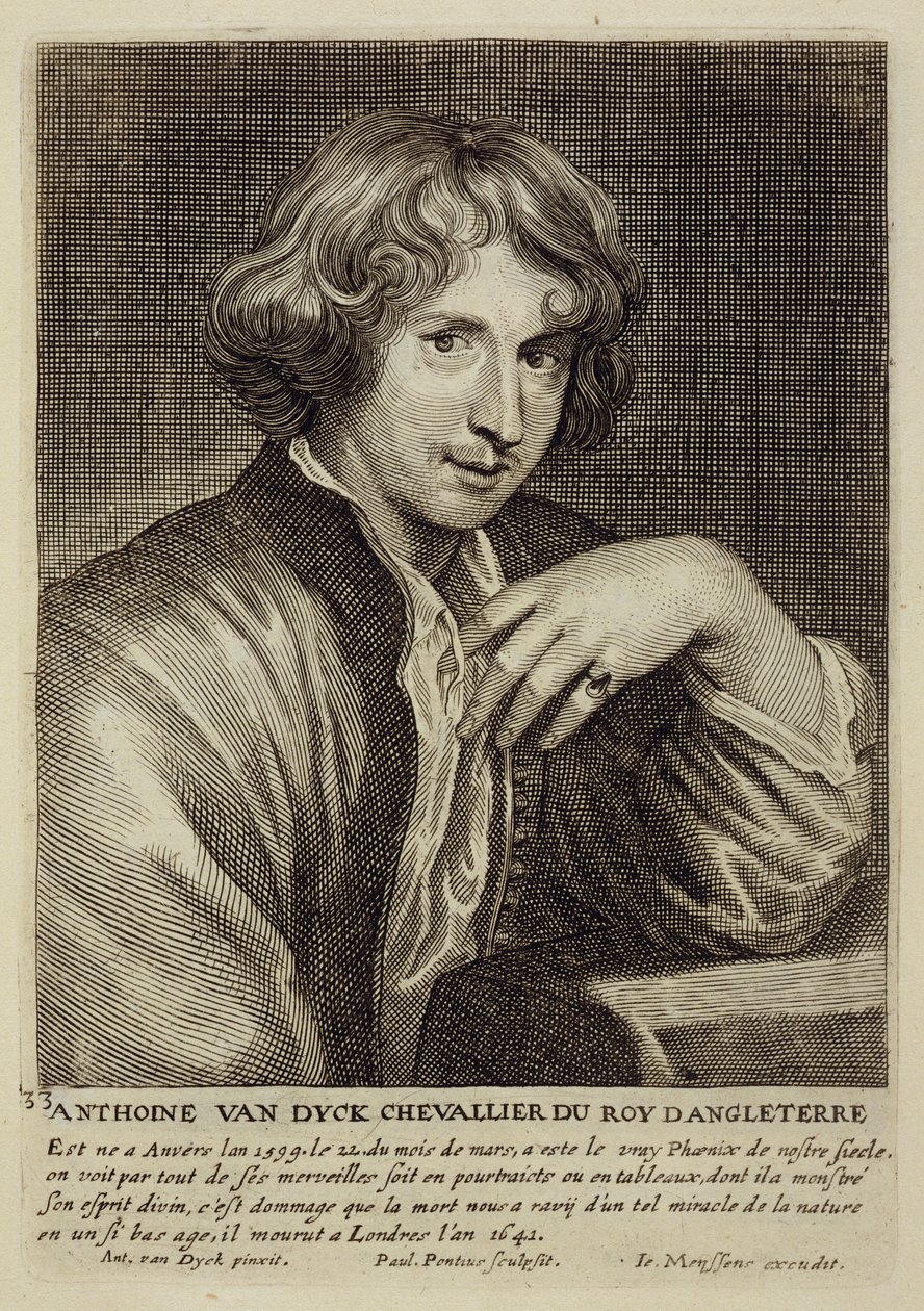 Autoportrét, deska 33 ze série portrétů umělců, vyryl Paulus Pontius (1603-58) od Anthony van Dyck