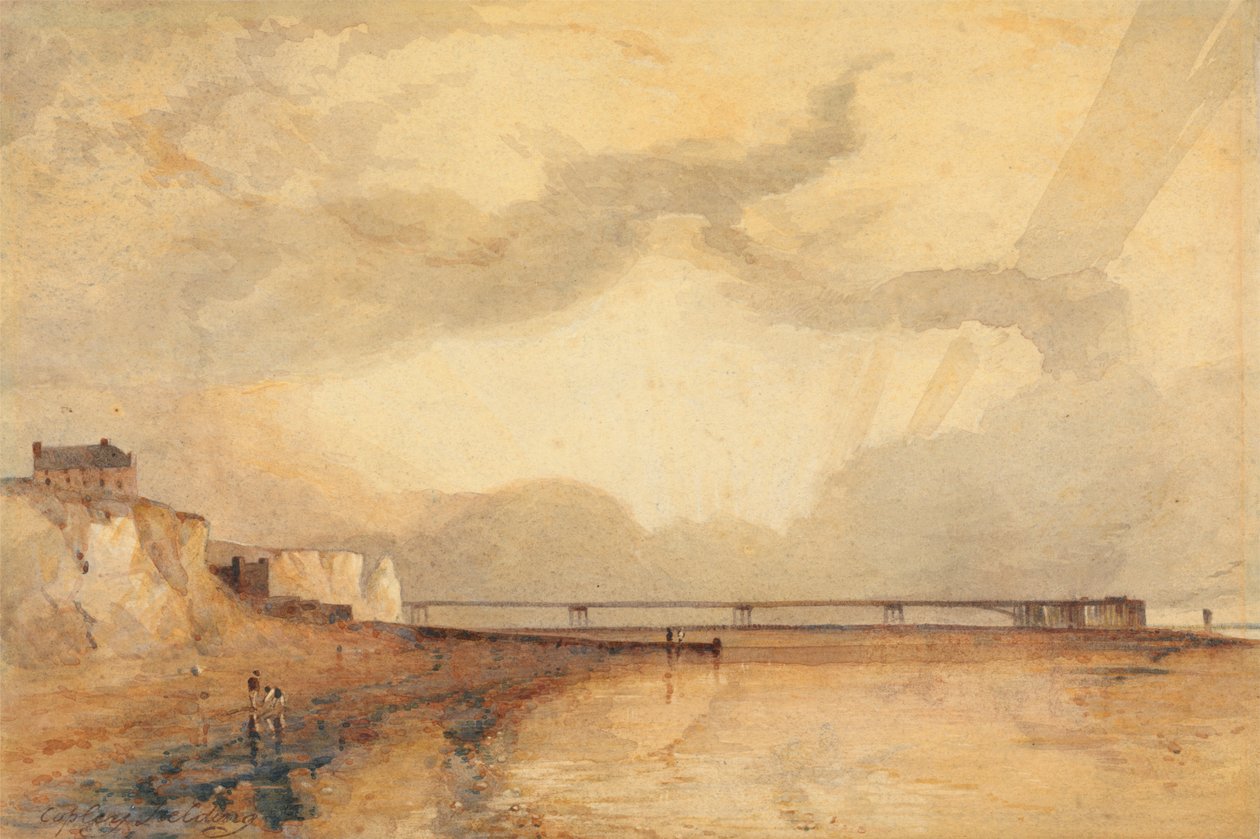 Marine Pier, Brighton - Západ slunce od Anthony Vandyke Copley Fielding