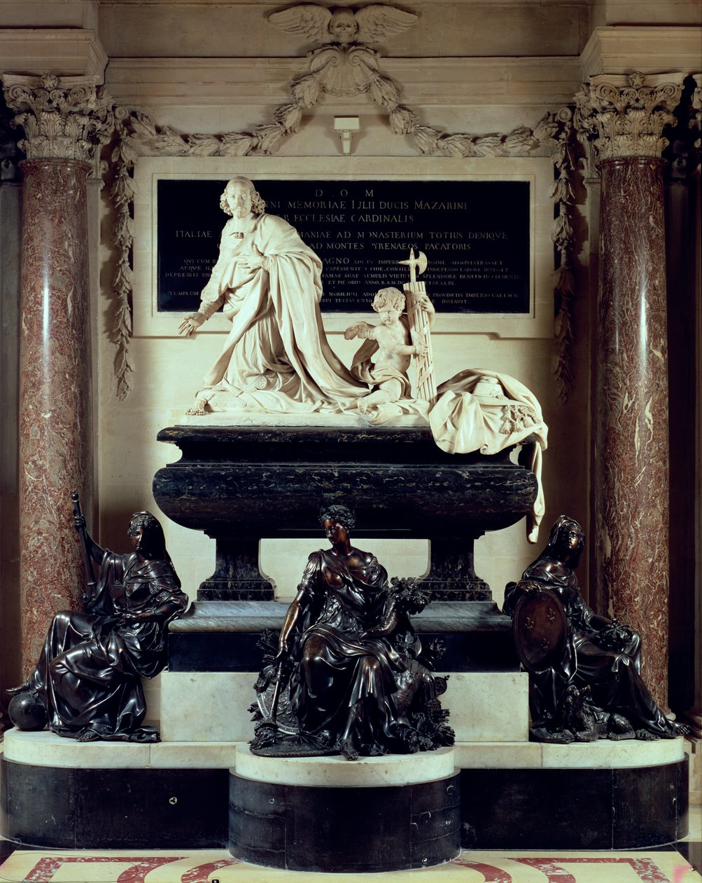 Hrob kardinála Julese Mazarina v kapli Institut de France, dříve College des Quatre-Nations, 1689-93 (mramor a bronz) od Antoine Coysevox