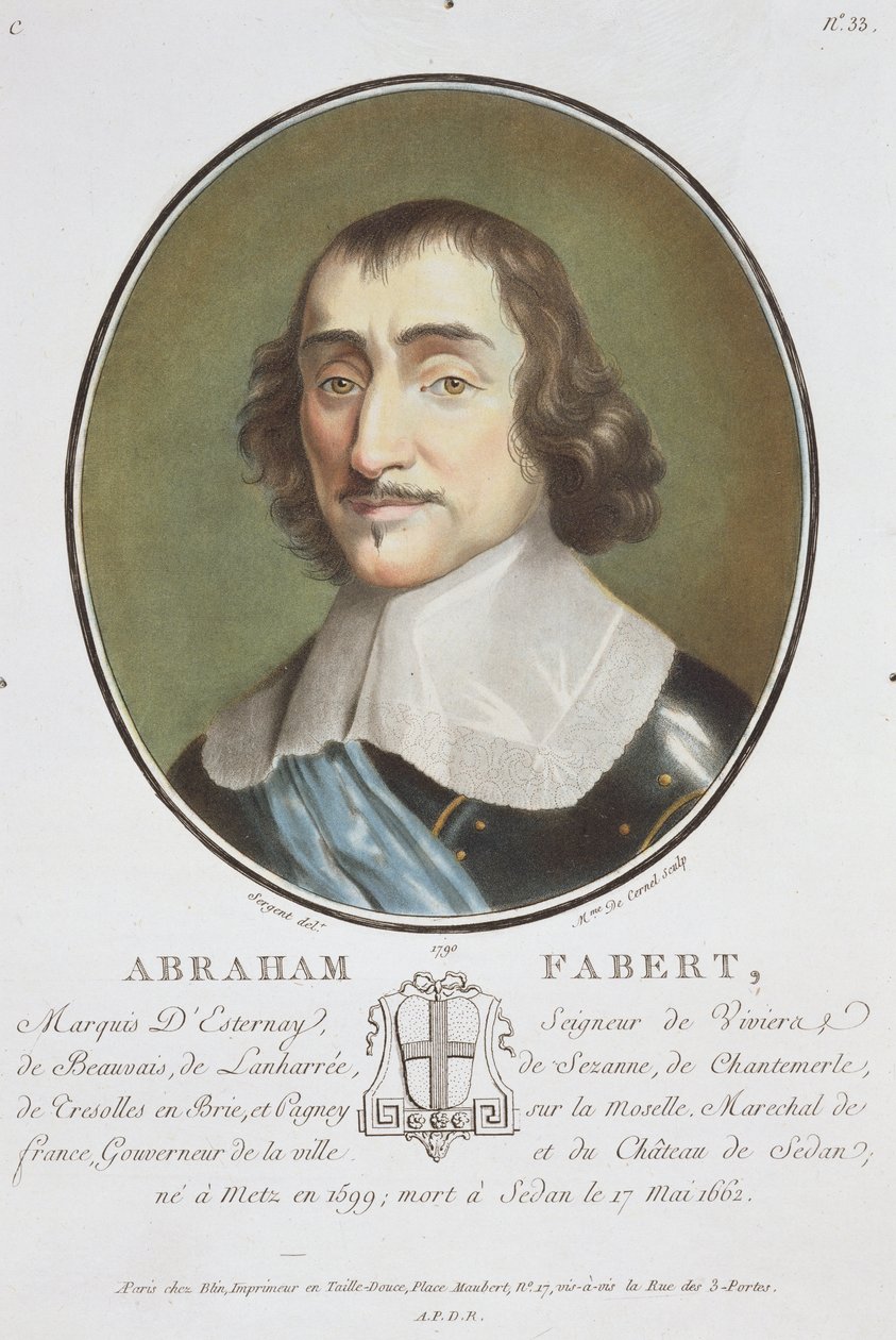 Abraham de Fabert (1599-1662) z knihy "Portraits des grands hommes, femmes illustres, et sujets memorables de France", vyryla paní de Cernel, vydáno 1787-92. od Antoine Louis Francois Sergent Marceau