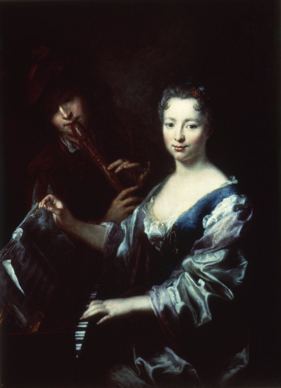 Dáma hrající na spinet a flétnistu od Antoine Pesne