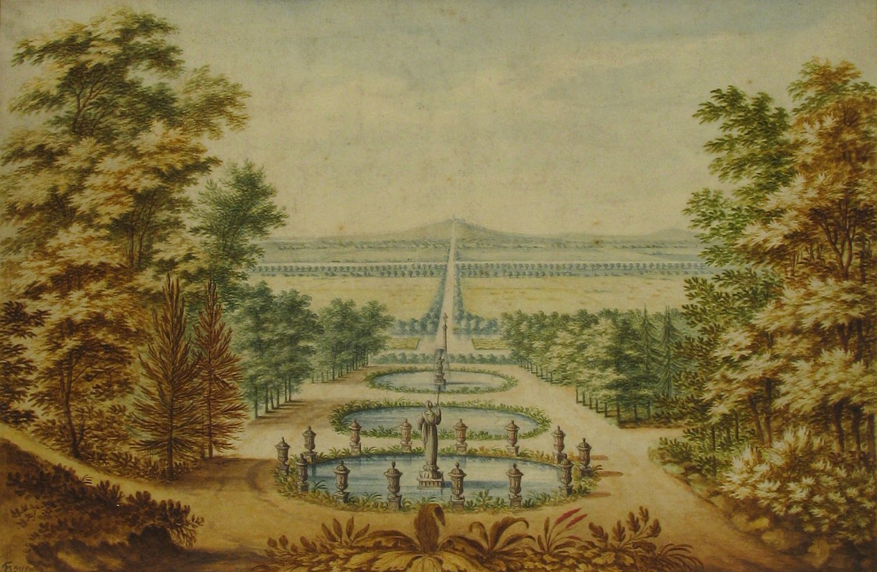 Scénický pohled na zahrady, n.d. od Antoine Claude Fleury