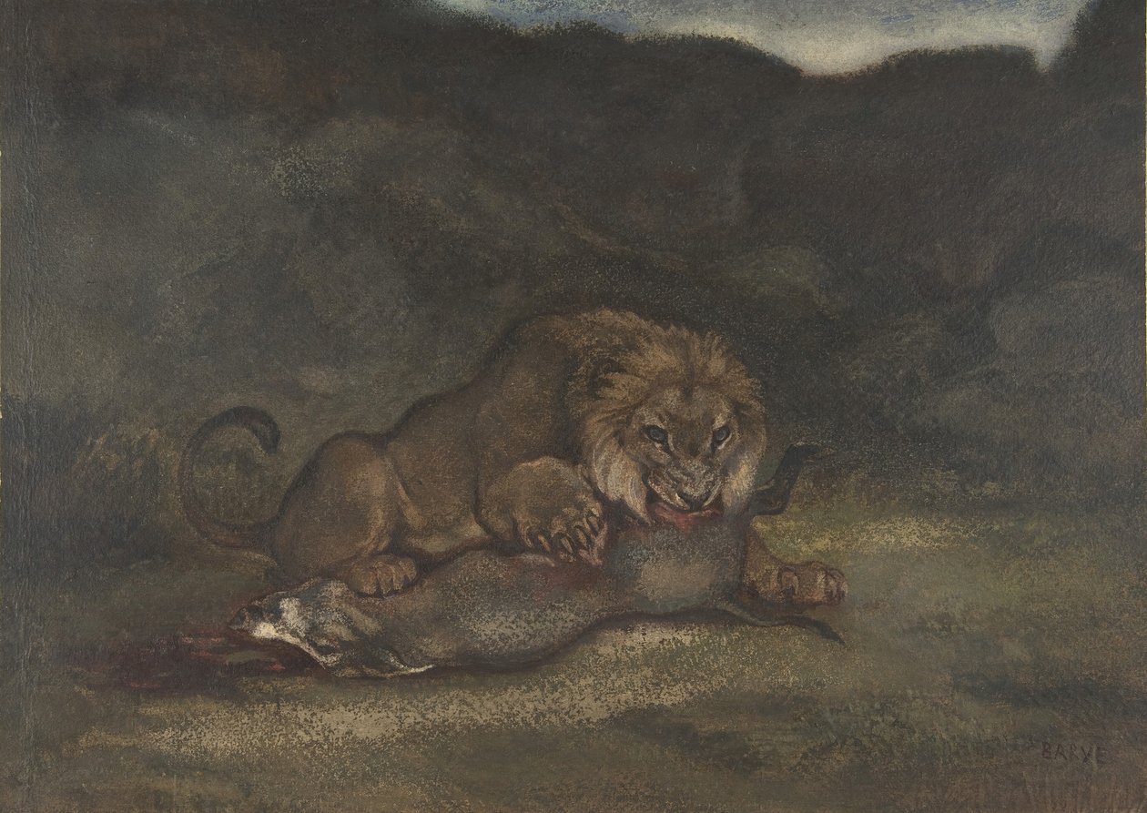 Lev požírající kořist, 1810-75. od Antoine Louis Barye