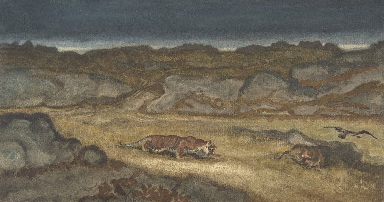 Tygr pronásleduje kořist, . od Antoine Louis Barye