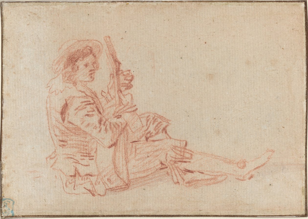 Sedící kytarista [recto] od Antoine Watteau