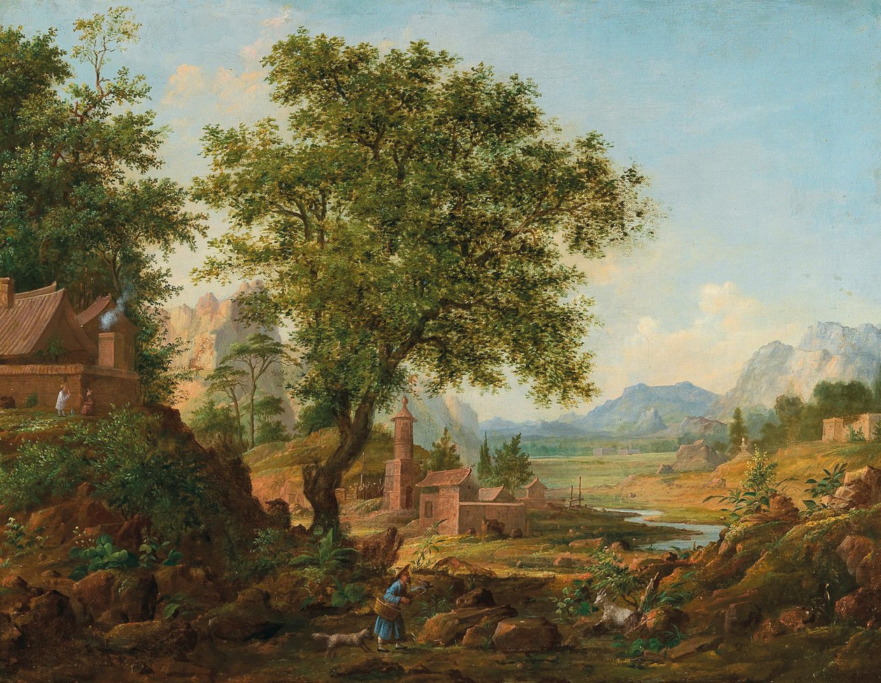 Čínská krajina se stafáží, 1830-1840. od Anton Mikhaylovich Legashov